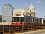 MBTA (T Train) Crossing Longfellow Bridge  Boston  Massachusetts  New England  USA