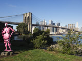 Brooklyn Bridge and Manhattan Skyline with Modern Artwork in the Foregound  New York City  USA