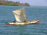 Canoe with Sail  River Gambia  the Gambia  West Africa  Africa