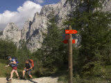 Hikers on Hiking Track  Vrsic Pass  Soca Valley  Triglav National Park  Julian Alps  Slovenia
