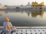 Sikh Pilgrim Sitting by Holy Pool  Golden Temple  Amritsar  Punjab State  India