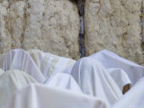 Men Covered with White Prayer Shawls Receiving the Blessing of the Cohens  Western Wall  Israel