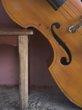 A Counterbass Leaning Against a Wooden Table  Trinidad  Sancti Spiritus Province  West Indies