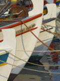 Close up of the Front of Three Fishing Boats in the Harbour  Sitia  Crete  Greek Islands  Greece