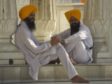 Two Sikhs Priests with Orange Turbans  Golden Temple  Punjab State