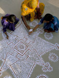 Women Painting a Mandana on the Ground  Village Near Jodhpur  Rajasthan State  India