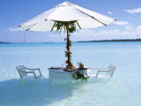 White Table  Chairs and Parasol in the Ocean  Bora Bora (Borabora)  Society Islands