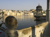 View of Old City Across Pichola Lake  and Decorative Lookout Tower  Udapiur  Rajasthan State  India