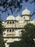 White Southern Facade of City Palace Viewed Through Trees  Old City  Rajasthan State  India