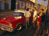 Street Scene with Old Car  Trinidad  Cuba  West Indies  Central America