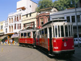 Trams on Istikal Cad  Beyoglu Quarter  Istanbul  Turkey
