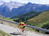 Cyclist Riding Over Sella Pass  2244M  Dolomites  Alto Adige  Italy
