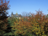 View of Trees in Autumn Colours on Petrin Hill Gardens with Prague Castle in the Distance  Prague