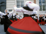 Spaniards in National Dress Performing Outdoors  Plaza De La Puerto Del Sol  Centro  Madrid  Spain