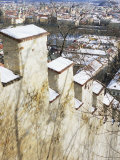 View of Prague from Snow-Covered Gothic Hunger Wall on Petrin Hill  Prague  Czech Republic