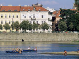 People Boating on Vltava River Below Smetana Embankment  Stare Mesto  Prague  Czech Republic