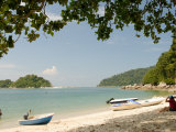 Boats and Visitors at Nipah Beach  Pangkor Island  Perak State  Malaysia  Southeast Asia