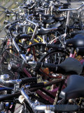 Close-Up of a Line of Parked Bicycles  Amsterdam  the Netherlands (Holland)