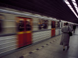 Train Gathering Speed Leaving the Platform at Mustek Station  Prague  Czech Republic