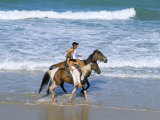 Couple Riding Horses on the Beach  Tibau Do Sul  Natal  Rio Grande Do Norte State  Brazil