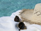 Straw Hat and Sunglasses on Towel  North Male Atoll  Maldives  Indian Ocean