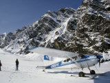 Small Plane Landed on Glacier in Denali National Park  Alaska  USA