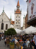 People Sitting at an Outdoors Cafe in Front of the Old City Hall  Munich  Bavaria  Germany