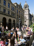 People Sitting at an Outdoor Cafe in Glasgow City Centre  Scotland