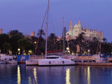 Palma Cathedral from the Harbour at Dusk  Palma De Mallorca  Majorca  Balearic Islands  Spain