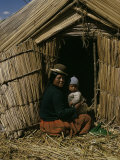 Uro Indian Woman and Baby  Lake Titicaca  Peru  South America