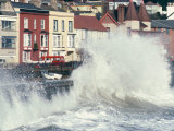Waves Pounding Sea Wall and Rail Track in Storm  Dawlish  Devon  England  United Kingdom