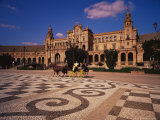 Floor Mosaic and Carriage in the Plaza De Espana  Seville  Andalucia  Spain