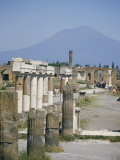 Vesuvius Volcano from Ruins of Forum Buildings in Roman Town  Pompeii  Campania  Italy