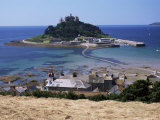 Submerged Causeway at High Tide  Seen Over Rooftops of Marazion  St Michael's Mount  England
