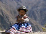 Little Girl in Traditional Dress  Colca Canyon  Peru  South America