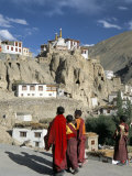 Novice Monks Walk from Village  Lamayuru Monastery  Ladakh  India