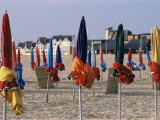 Beach and Rolled up Umbrellas  Deauville  Basse Normandie (Normandy)  France