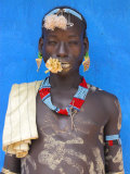 Tsemay Man with Flower in Mouth at Weekly Market  Key Afir  Lower Omo Valley  Ethiopia  Africa