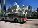 Typical Red and White Bus  Robson Square  Vancouver  British Columbia  Canada
