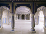 Stylized Foral Motif  Chalk Blue and White Painted Mahal  the City Palace  Jaipur  India