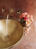 Detail of Brass Hand Beaten Bathroom Sink in Bathroom Area of Residence  Amber  Near Jaipur  India