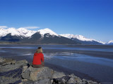 Woman Looking at Glaciers Along the Seward Highway  Girdwood  Alaska  USA