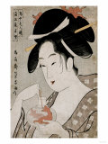 A Bust Portrait of the Courtesan Wakamurasaki of the Tsunotamaya Playing with Goldfish