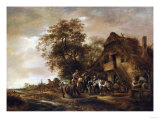 Riders Refreshing Themselves Outside an Inn  with Other Figures and a Horse and Cart