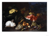 Vegetables and Fruit with Rabbits in a Landscape