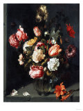 Tulips  Peonies  a Lily  Iris and Other Flowers in a Glass Vase  in a Niche  1619