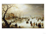 A Winter River Landscape with Figures on the Ice