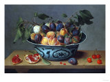 Peaches and Plums in a Blue and White Chinese Bowl  with Other Fruit on a Table