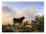 A Bull  a Cow  a Donkey  a Goat  a Dog  Sheep and Poultry in an Extensive Landscape  1849