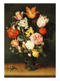 Tulips  Roses and Other Flowers in a Glass Vase